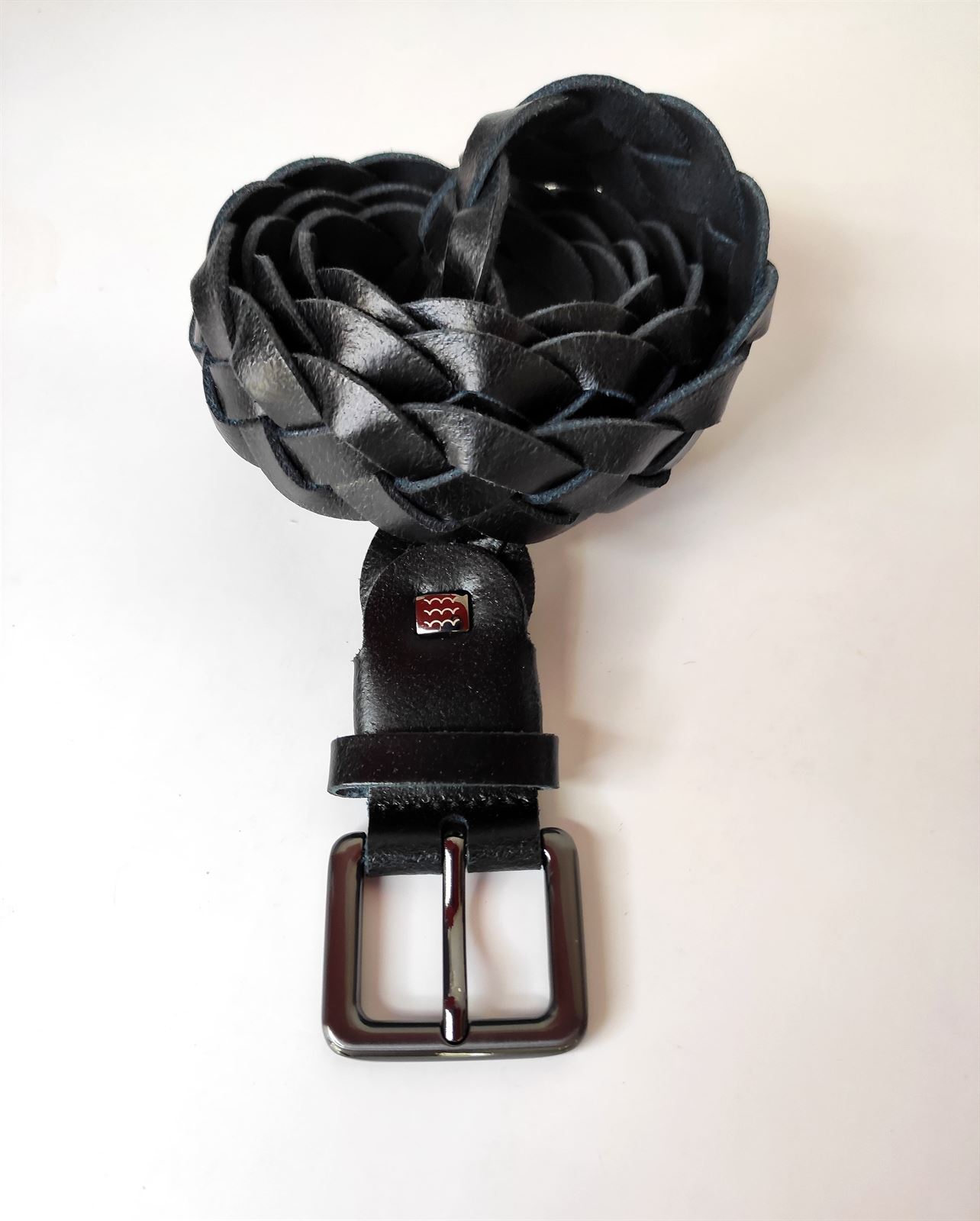 Cinturón en piel trenzado negro - Imagen 1