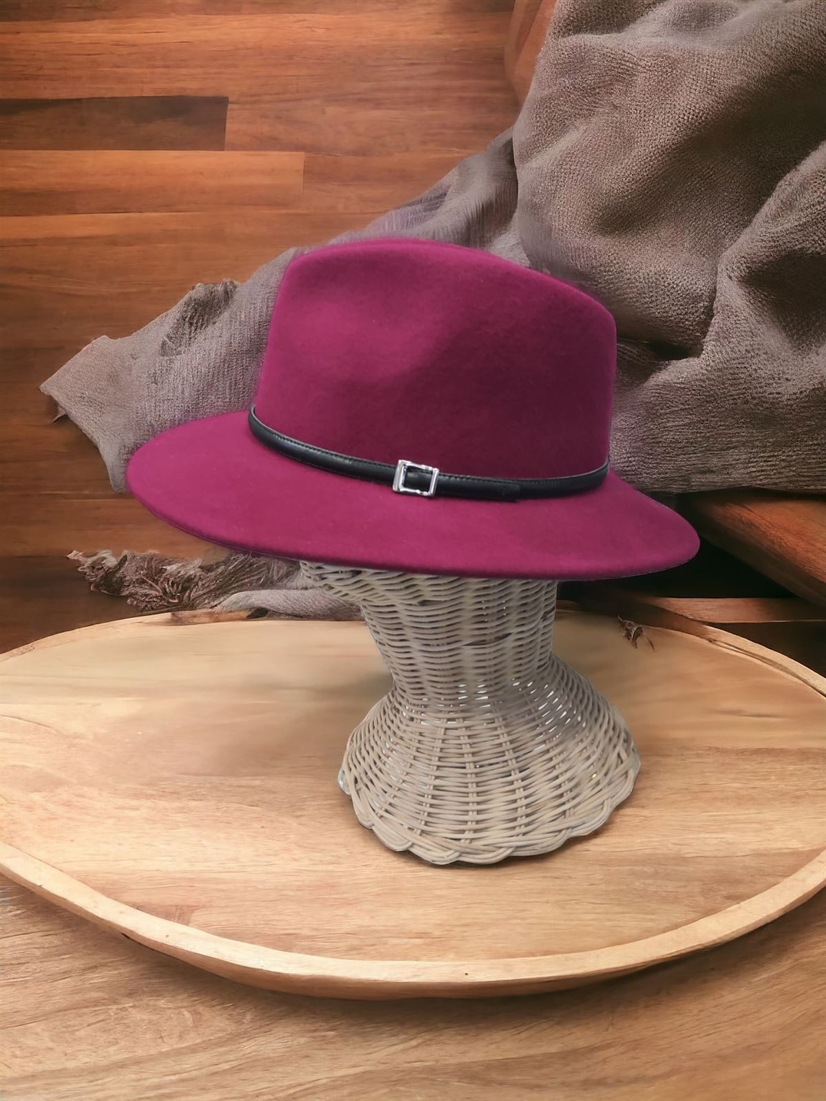 Sombrero fedora de lana en burdeos - Imagen 2