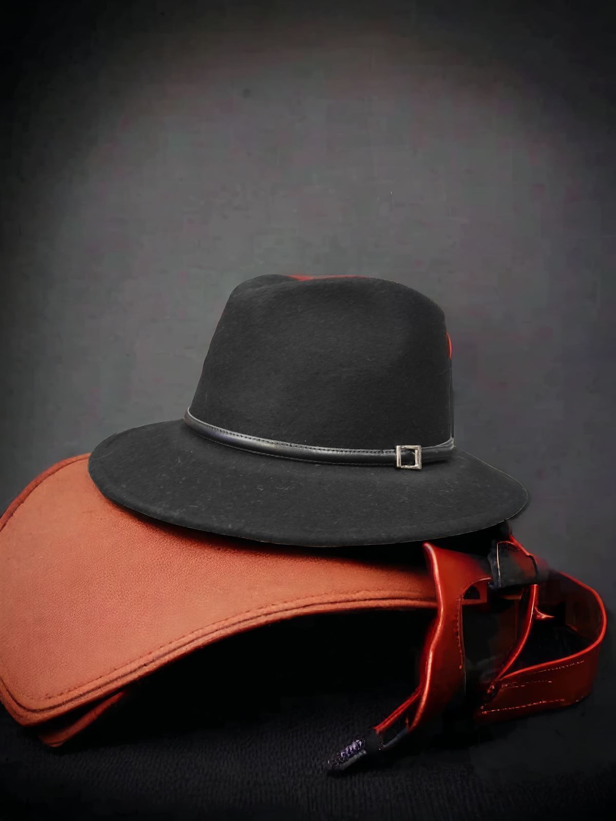 Sombrero fedora negro de lana - Imagen 1