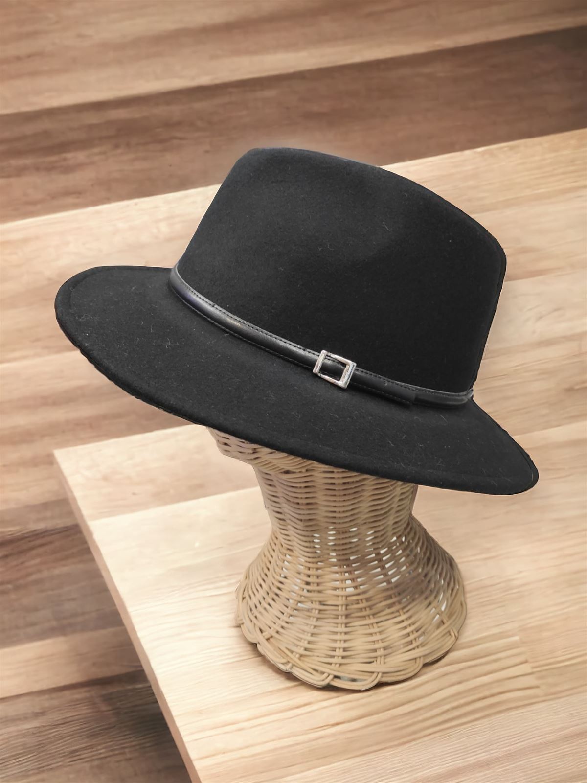 Sombrero fedora negro de lana - Imagen 2