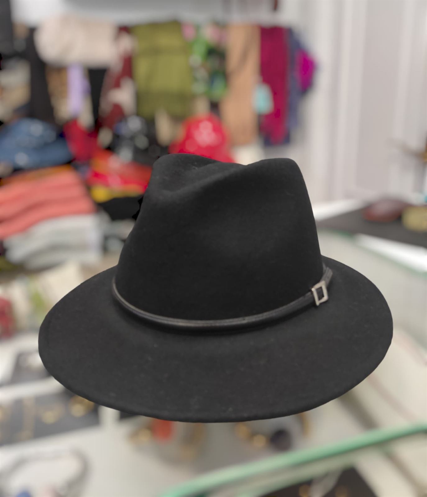 Sombrero fedora negro de lana - Imagen 3
