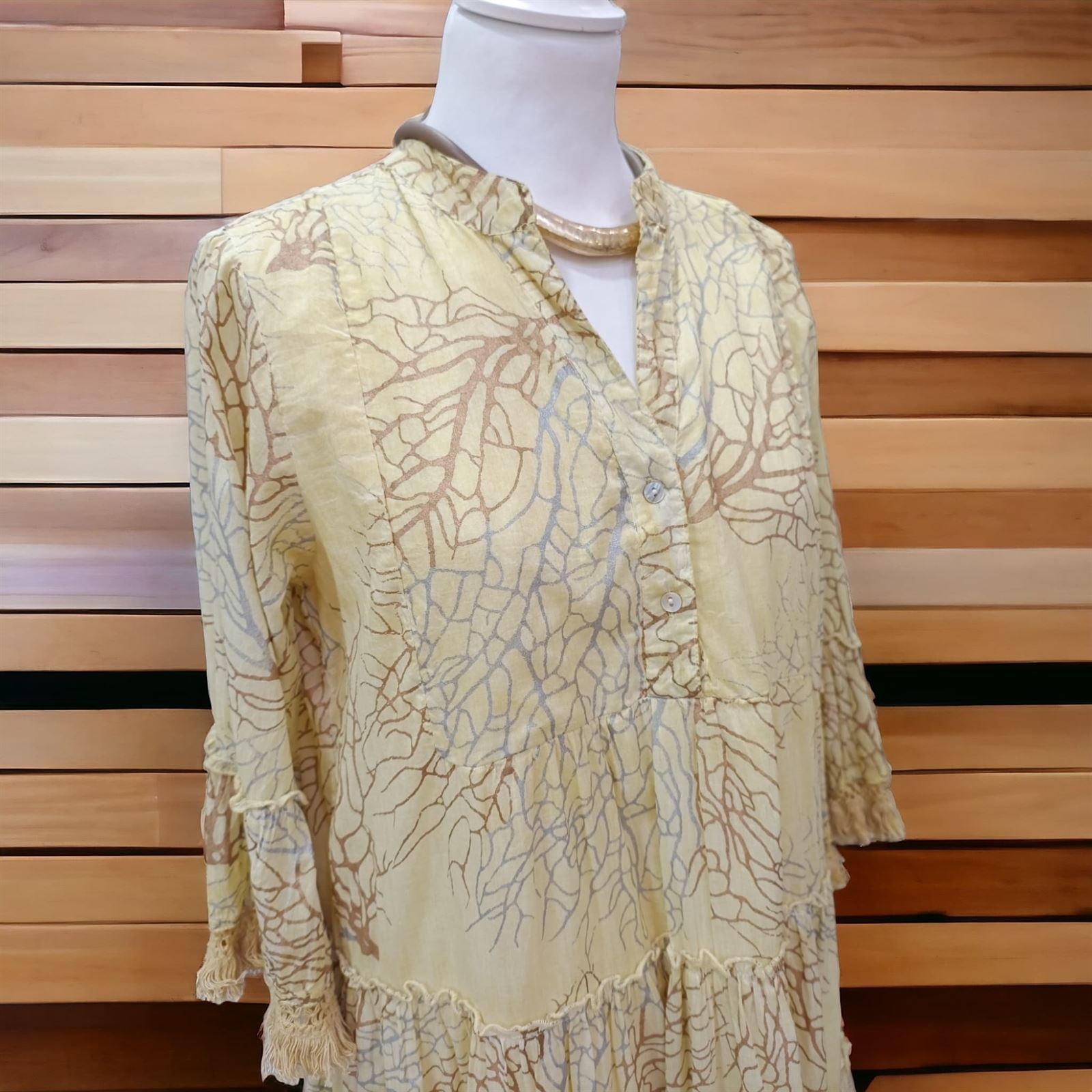 Vestido algodón flojo tonos amarillo y marrón - Imagen 5