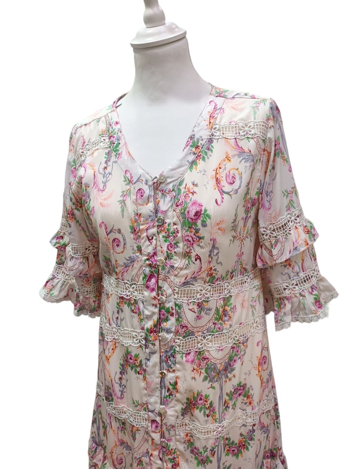 Vestido original largo en seda de verano con botones - Imagen 2