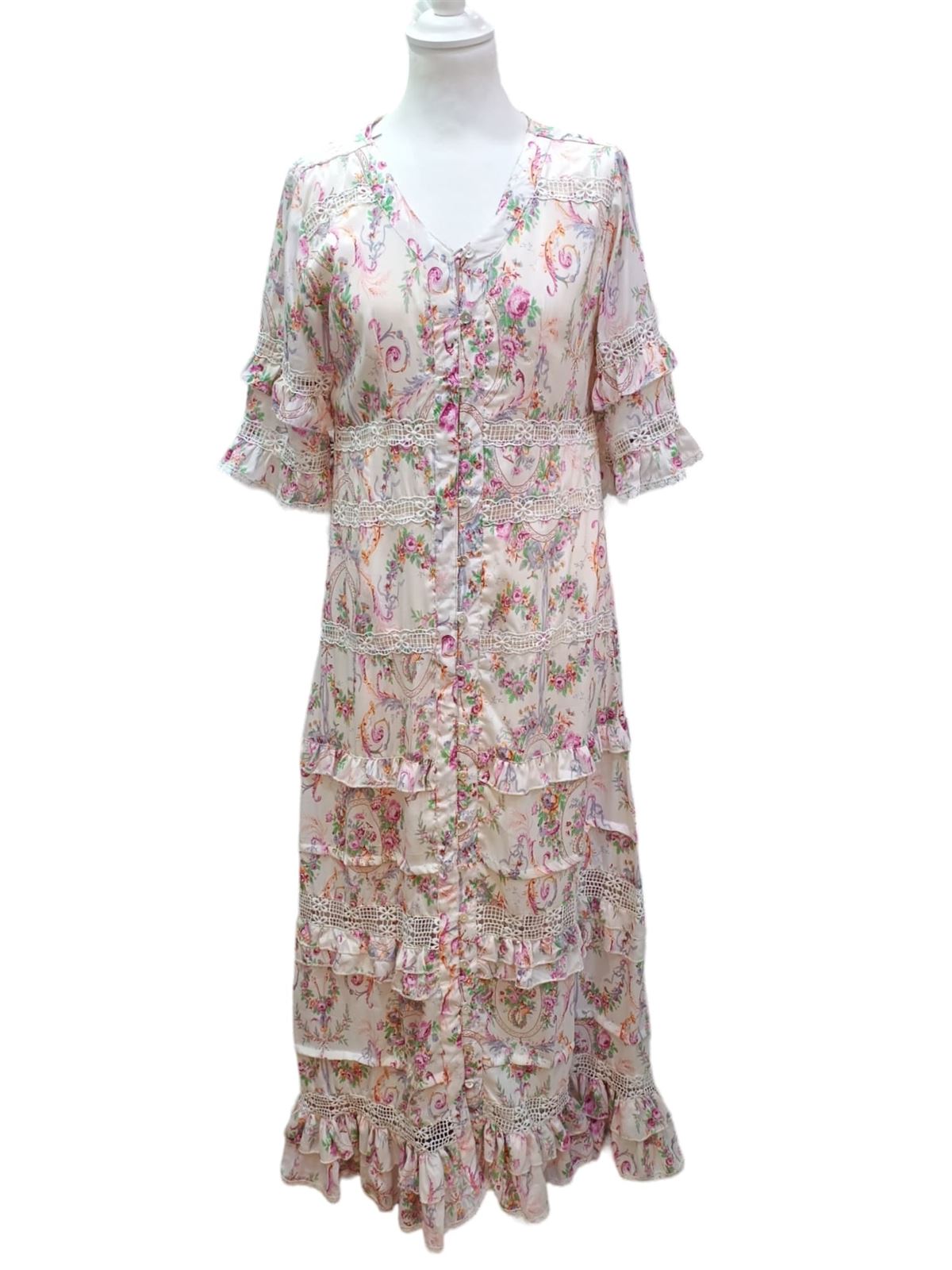 Vestido original largo en seda de verano con botones - Imagen 5
